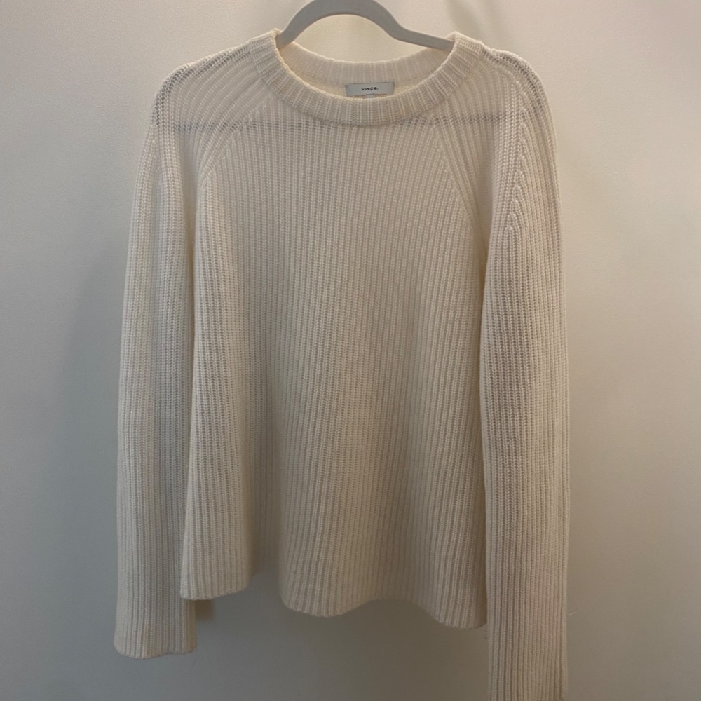 VINCE Off White Cashmere Shaker Sweater